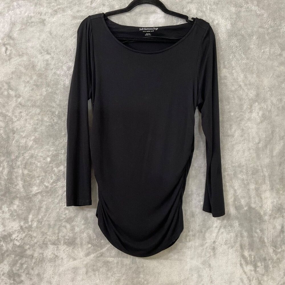 Soft Surroundings stretch Jersey Knit Ruched sides Tunic Blouse Top Size M Black